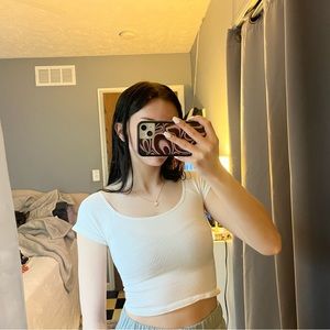 Alterd state white / low back / low neck / on or off shoulder crop top